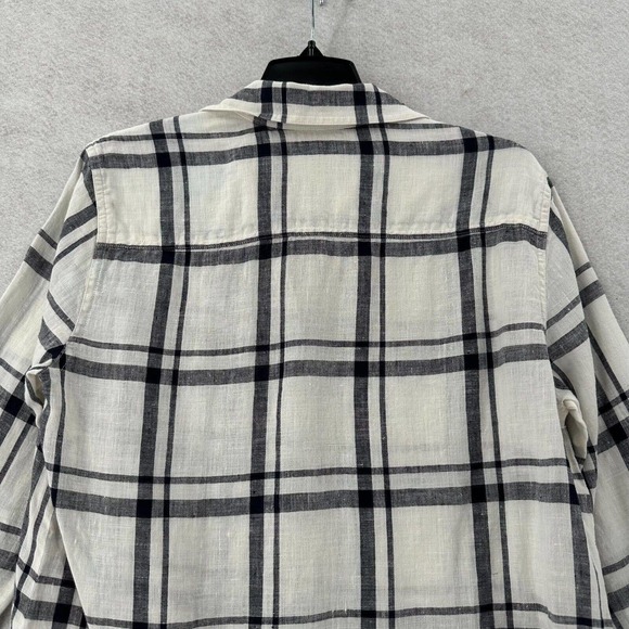 Talbots Collection Blouse Womens 4 Ivory & Black Plaid Button Up 100% Linen Top - Picture 10 of 14